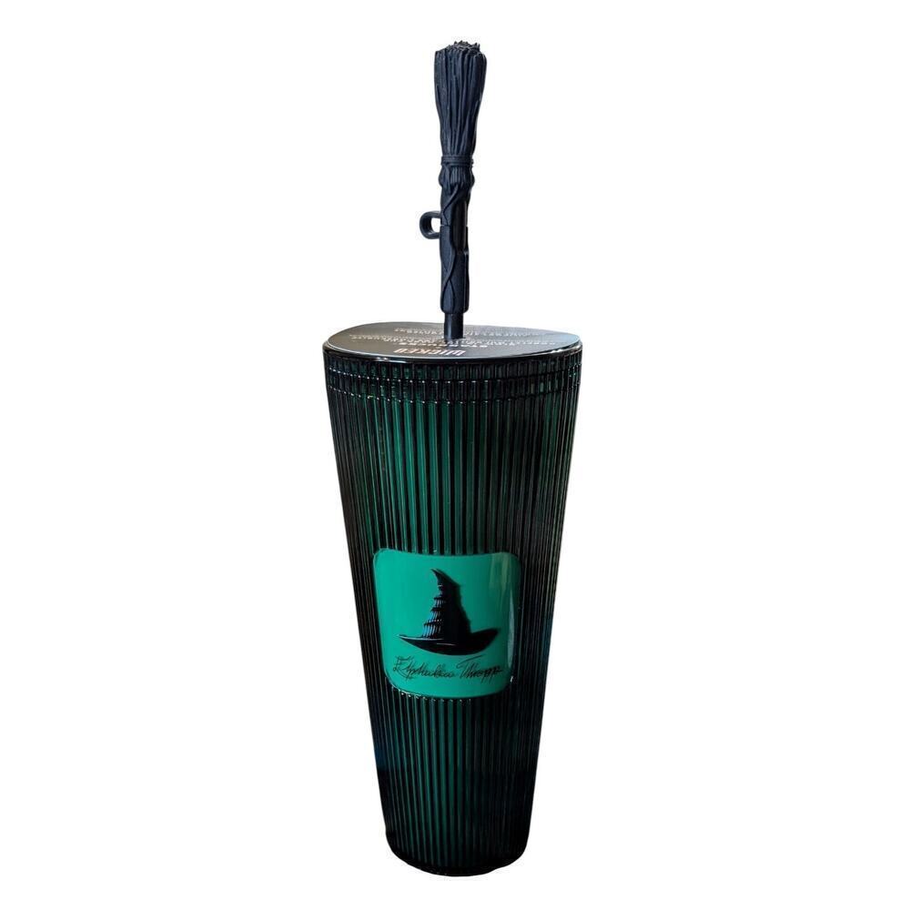 Starbucks Wicked 24oz Elphaba Tumbler Emerald Green w/ Broom Topper Glow In Dark